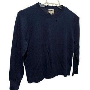 J. Crew Mens 100% Cashmere Navy V-Neck Pullover Long Sleeve Sweater Sz M FLAWED